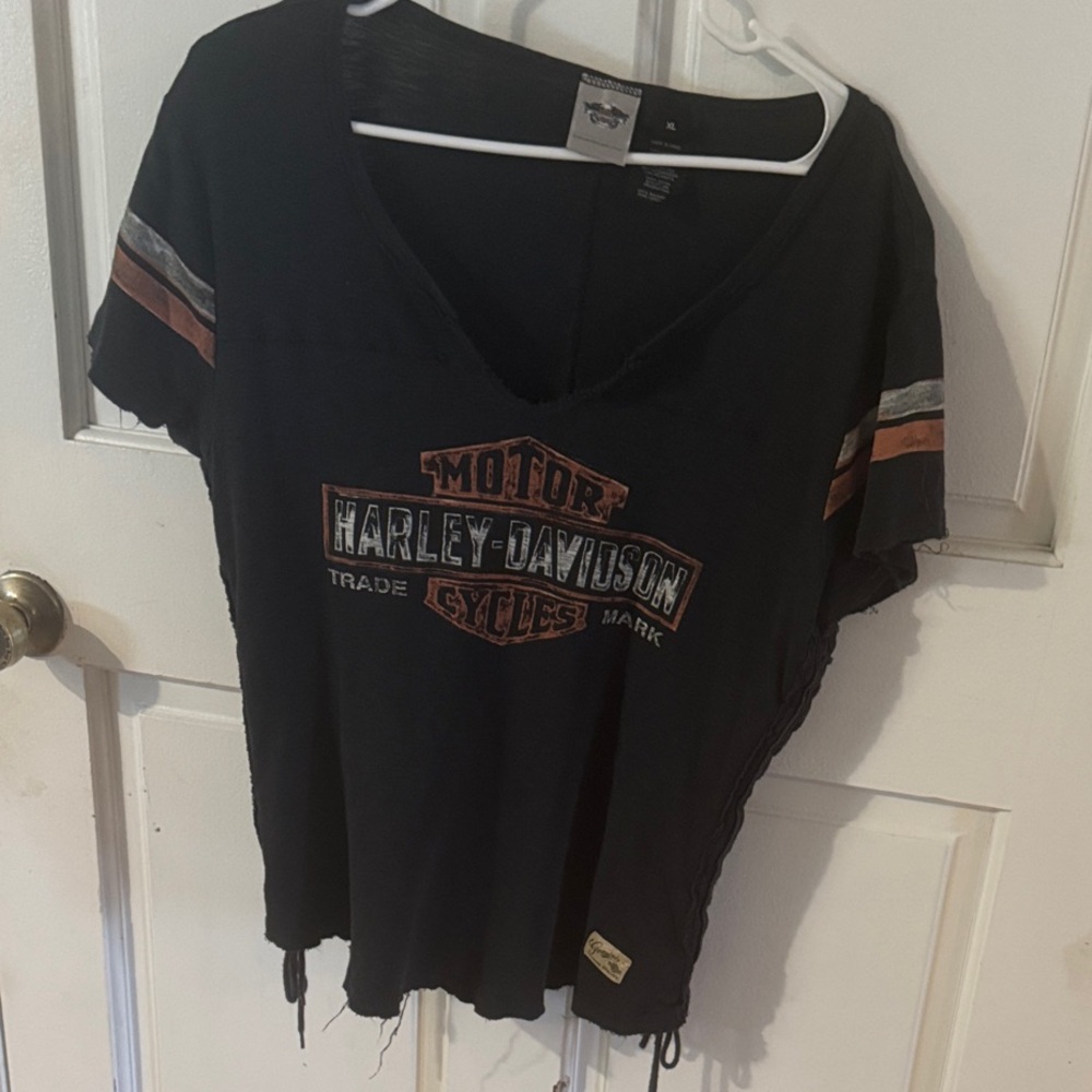 Harley-Davidson Women's Black Tee with Orange and Gray Accents